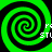 Four green and black spiral patterns arranged in a with partial white text fragments visible on the right side