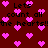 Dark red background filled with scattered pink pixelated hearts and repeated black text reading "Lets count all the hearts!!" in a retro digital style.
