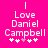 Bright pink background with white pixelated text reading "Love Daniel Campbell" and five white plus signs below, one of which is pink in the left frame.