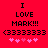 Red background with black text reading "I LOVE MARK!!!" and a of pink hearts below