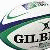 Animated rugby ball with 'GILBERT' text, green and blue stripes, changing background text from black to green to dark blue.