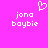 Pixelated text and heart symbol on bright pink background, with 'jona boybie' repeated in white block letters.