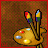 16 identical pixel art showing a brown background with a golden palette holding two paintbrushes and the word 'ARTIST' in white text with black outline