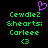 Pixelated green text on black background with purple heart symbol above, showing identical static display of 'Cewdle2 &hearts; Carleee <3' in two side-by-side