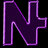 A pixelated purple letter N with a lighter purple outline on a black background, rendered in a retro digital style.