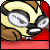 Animated pixel art of a cartoon animal with large goggles, brown and cream fur, red background, and scrolling text below.