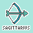 Pixel art animation of a Sagittarius bow and arrow icon with varying arrow positions and bow shapes across frames.