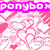 six pixelated images with text overlays: pink hearts, horses jumping fences, and AC/DC logo