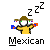 A pixel art contact sheet showing two frames of an animated AIM buddy icon featuring a stick figure with a hat, arms outstretched, and "Mexican" text below it, with Z's indicating sleep in the first frame only.