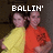 Two pixelated figures in yellow and red shirts stand side-by-side under white text reading 'BALLIN'' against a dark background.