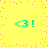 Yellow background with pink pixel dots and four green '<3!' icons arranged in a