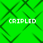 Green background with black diamond-shaped pattern and four white 'CRIPLED' text instances in pixelated font