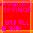 Red background with yellow lines and purple pixelated text reading 'ROQUOIS SPRINGS B13 ALL HE WAY' in two identical