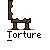 Animated contact sheet of a pixel art torture-themed buddy icon showing sequential frames with a stick figure character and mechanical device on gray background.