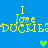 Blue background with yellow pixelated text reading "I love DUCKIE" and green pixelated hearts, arranged in a pattern with repeated elements