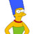 Pixelated character with blue hair, yellow skin, red collar, green dress; side profile facing right on white background.