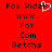 Red background with black pixelated text reading "Fox Rider" with a white heart symbol replacing the 'y', followed by "www. Fox .Com Betchs" in a