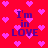 Red background with pink heart shapes and purple text reading "I'm in LOVE" arranged in a pattern