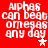 Red background with white pixelated text reading "alphas can beat omegas any day" and a small star symbol below the text.