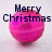 Pixelated pink spherical object with dark blue text reading 'Merry Christmas' overlaid on a light gray background.