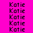 repeated 'Katie' text on a bright pink background with yellow rectangular highlights in specific positions