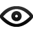 Black and white pixelated eye icon with concentric rings and a central crosshair on gray background