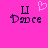 Pixelated pink background with dark blue text 'Dance' and two 'II' symbols, one with a white heart above it, the other without.