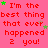 Red text on pink background repeats 'I'm the best thing that ever happened 2 you!' with green and brown stars scattered across.