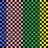 repeating colored squares in blue, pink, green, and yellow arranged vertically with a gray rectangle at the bottom right corner