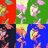 A static pixelated grid divided into four quadrants with distinct color backgrounds and abstract floral or organic shapes in each section.