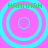 Four identical cyan concentric circles on a bright pink background with green pixelated text reading HANNAH at the top of each circle.