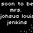 Pixelated text on black background repeats 'soon to be mrs. johsua loui:johsua louis jenkins' with animated dots forming a heart shape.