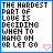 A 2x2 contact sheet of four animated frames showing text-based buddy icons with pixelated font and heart symbols, each frame displaying the phrase "THE HARDEST PART OF LOVE IS DECIDING WHEN TO HANG ON OR LET GO" in black text on white background with blue borders.