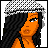 Animated contact sheet of a cartoon character with orange skin and black hair in various poses, including adjusting clothing and holding objects, paired with pixelated text frames.