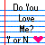Static pixel art icon depicting handwritten text on lined notebook paper with a red margin line and blue horizontal lines, featuring the phrase "Do You Love Me?" followed by "Y or N" and a pink heart symbol.
