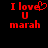 Red pixelated text on black background reads "I love U marah" with a heart symbol replacing the 'o' in 'love', displayed across two side-by-side frames.