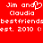 Red background with white pixelated text reading "Jim and Claudias bestfriendsbestfriends est. 2010 (:" in two identical horizontal