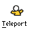 Yellow cartoon figure with white head and black eyes, arms raised, on gray background with 'Teleport' text below; animation shows figure's arms and background changing from full to partial yellow shapes.