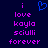 A static pixel art image with a dark blue background, displaying purple text and a blue heart symbol.