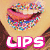 Pixelated close-up of lips with colorful sprinkles, text overlays reading LIPS and SEXXY in bright colors.