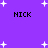 Purple background with white star shapes and four instances of the text 'NICK' in black pixelated font.
