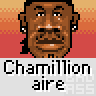 Animated contact sheet of Chamillionaire's pixel art face with changing text overlays on red/orange gradient backgrounds, displayed in a 5x5 grid format.