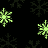 Pixelated snowflakes in light green and dark green on black background with gray corner overlay.