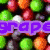 Pixelated candy background with colored text overlays and repeated 'SKITTLES' branding in black-and-white blocks.