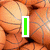A static image of basketballs with green text elements appearing sequentially across four