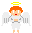 Two pixel-art angel icons with orange hair, yellow halos, white wings, and red mouths displayed side-by-side on a gray background.