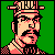Pixel art portrait of a man with dark hair and mustache wearing a hat, set against solid green background in 50x50 icon format.