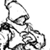 Black and white pixelated stick figure icon with dynamic pose on transparent background.