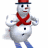 Animated snowman with red top hat and scarf, blue boots, white body, black eyes, orange nose, and mouth in neutral expression.