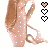 Pixelated ballet dancer in pink polka-dot tights and pointe shoes with three heart icons changing between black outline, filled brown, and empty states.